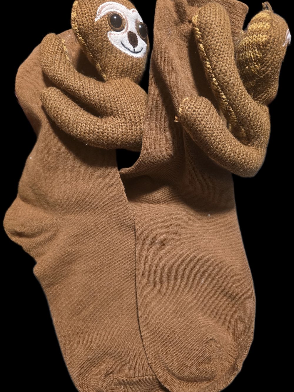 Brown Sloth Crew Socks with Plush Sloth Accent